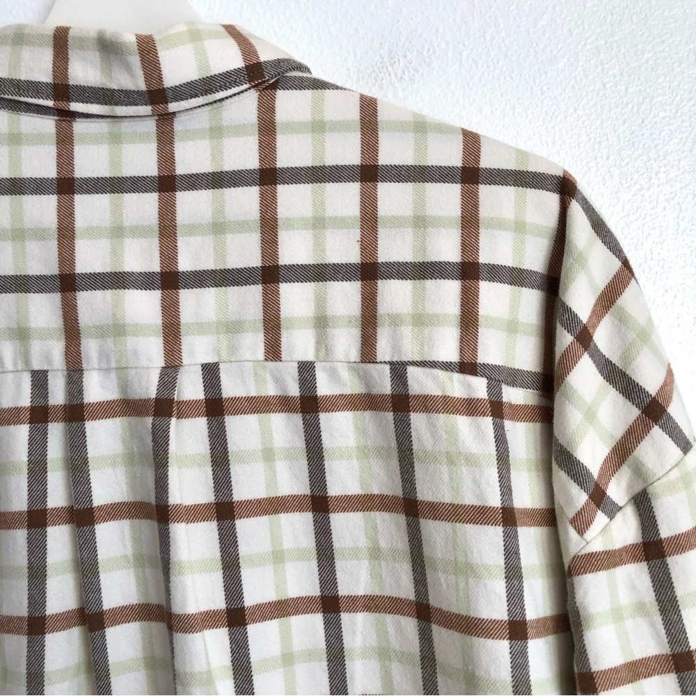 NWT Everlane The Boxy Flannel Green Brown Plaid Button Up Shirt Top Size Medium - Picture 10 of 13